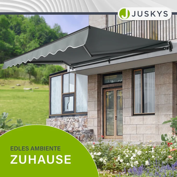 Juskys Markise - Gelenkarmmarkise mit Kurbel & Halterung, Grau, 300x250 cm – Bild 8