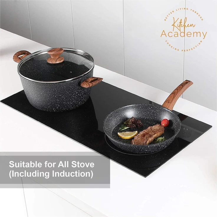 Kitchen Academy Induktion Töpfe Set 12-teilig Schwarze Granit Antihaft Topfset – Bild 4