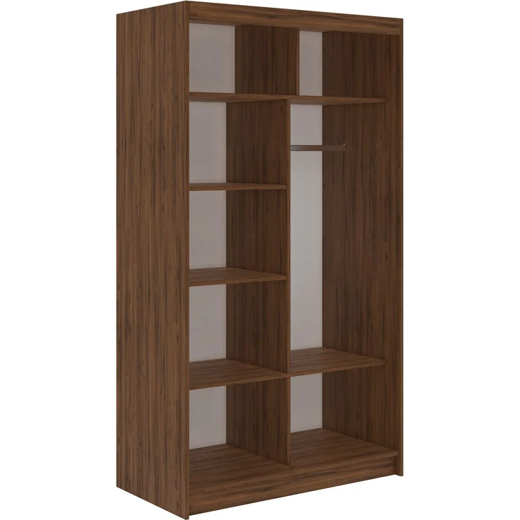 Schwebetürenschrank NAURU mit Lamellen-Optik, moderner Kleiderschrank, Breite 120 cm, inkl. Innenausstattung & Stauraum, Akustikpaneel-Design - Warmia-Nuss und Schwarz – Bild 4