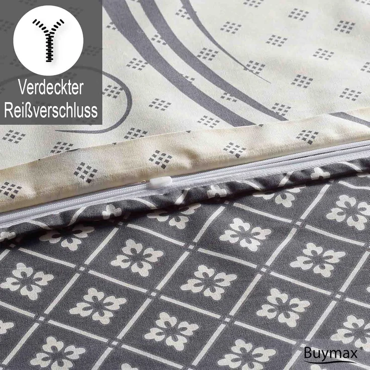 Buymax Bettwäsche Wendebettwäsche, Kissenbezug 80x80 cm, Renforce: 100% Baumwolle, 2 teilig, Bettbezug-Set, mit Reißverschluss, Muster Floral Barock – Bild 4