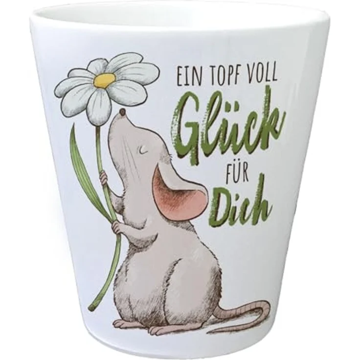 speecheese Blumentopf Maus Blumentopf mit Spruch Ein Topf voll Glück für dich – Bild 1