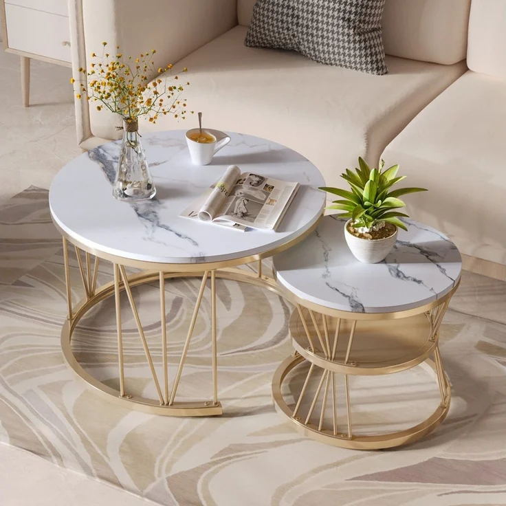 PXloue Couchtisch rund (2-St), 2er Set, Großer Tisch: 70 x 45 cm,Kleiner Tisch: 45 x 40 cm – Bild 3