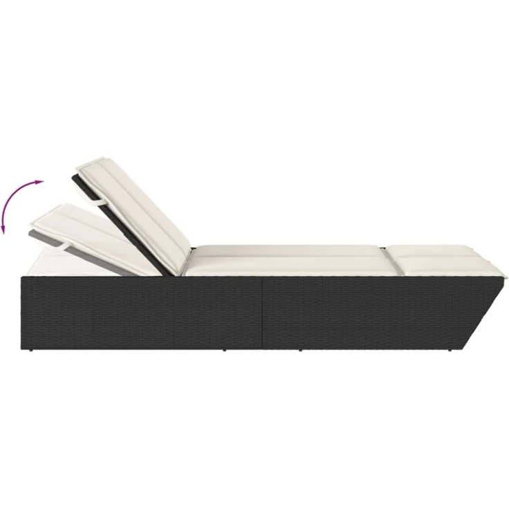 vidaXL Doppel-Sonnenliege mit Kissen Schwarz Poly Rattan 368179 – Bild 2