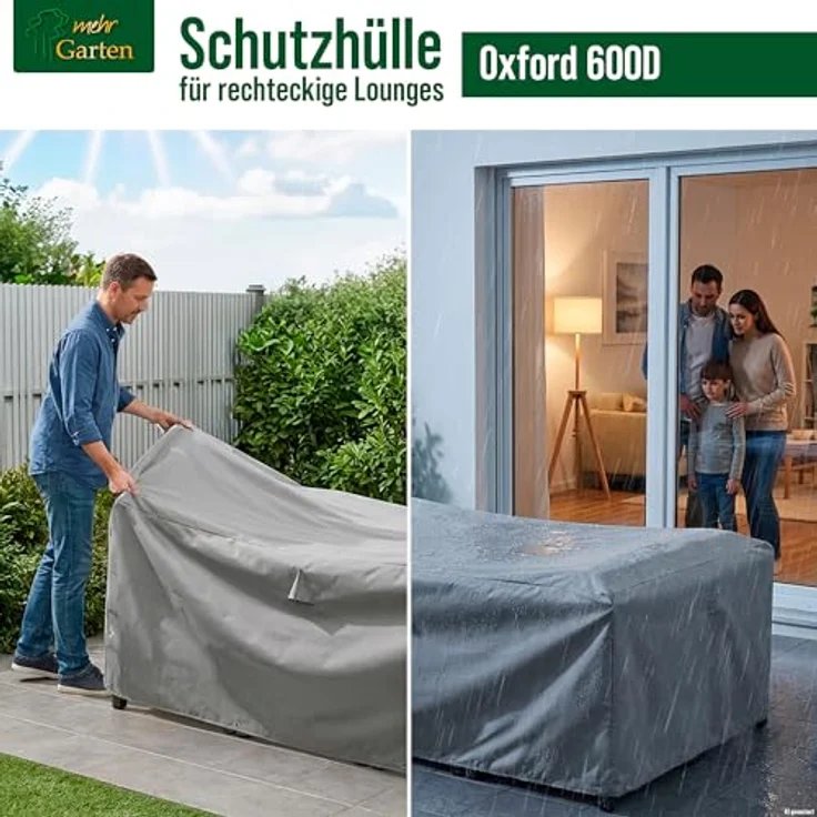 Mehr Garten Lounge Abdeckung rechteckig, 270x270x80 cm, grau, Oxford 600D Gewebe, wasserdicht, UV-beständig und frostfest – Bild 2