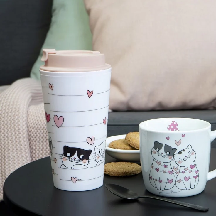 Geda Labels GmbH Coffee-to-go-Becher Cutie Cats, 1-tlg, PP, Rosa, 400ml, doppelwandig – Bild 4