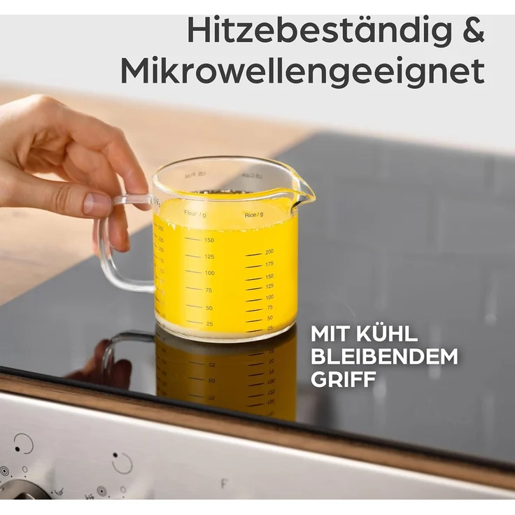 Praknu Messbecher Glas Messbecher mit Ausguss - 50ml, 125ml, 250ml - Präzise Skala, Borosilikatglas, (Set) – Bild 3