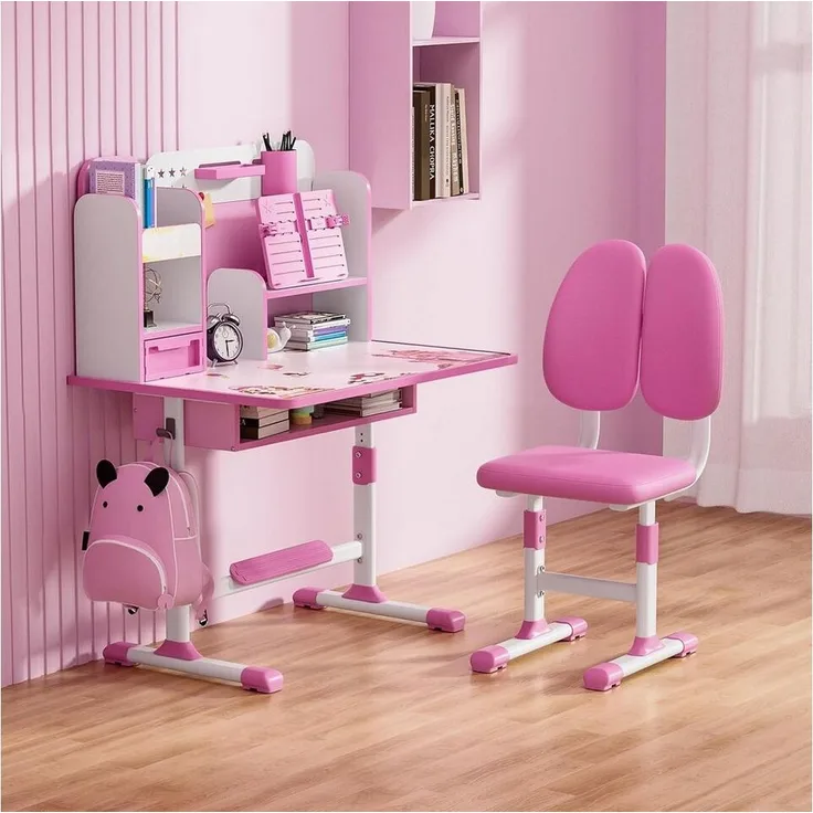 Rutaqian Kinderschreibtisch Kinderschreibtischstuhl mit Bücherständer,Höheverstellbar 65 und 71cm (Schreibtisch Mädchen ab 6 jahren, 1-St, ergonomischer Kids Schreibtisch und Stuhlset für Kinder), mit Stuhl & Schublade,Kinder Schüler Schreibtisch für J...