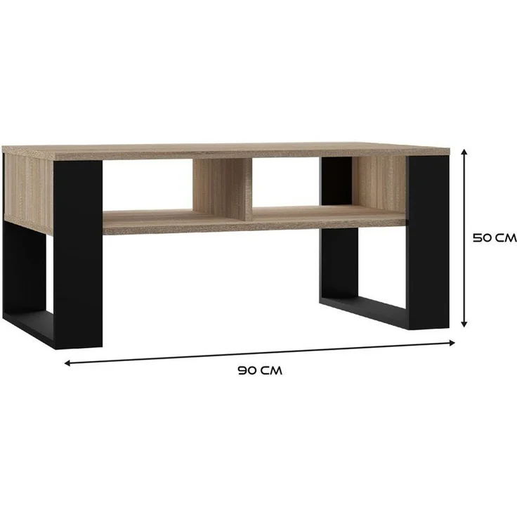 ibonto COUCHTISCH SONOMA-EICHE – SCHWARZ Robust, Kratzfest (H 50 x T 58 x B 90 cm) – Bild 3