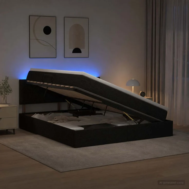 vidaXL LED-Speicherbett mit Matratze Schwarz 160 x 200 cm Stoff 3459137 – Bild 4