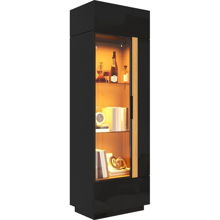 ZUBALIYA Vitrine (60 x 40 x 180 cm), LED - Beleuchtung, Glastüren, Aufbewahrung für Sammlerstücke, Geschirr und Dekoration, Schwarz – Bild 12