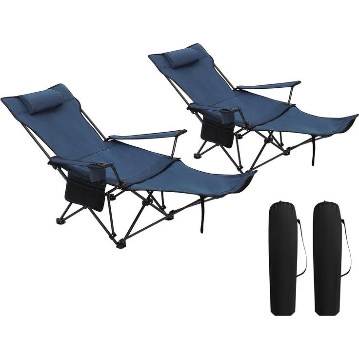 WOLTU 2er Set Campingstuhl klappbarer, Klappstuhl Liegestuhl für Outdoor, Angelstuhl Sonnenstuhl ultraleichter mit Armlehnen und Getränkehalter Blau CPS8148bl-2