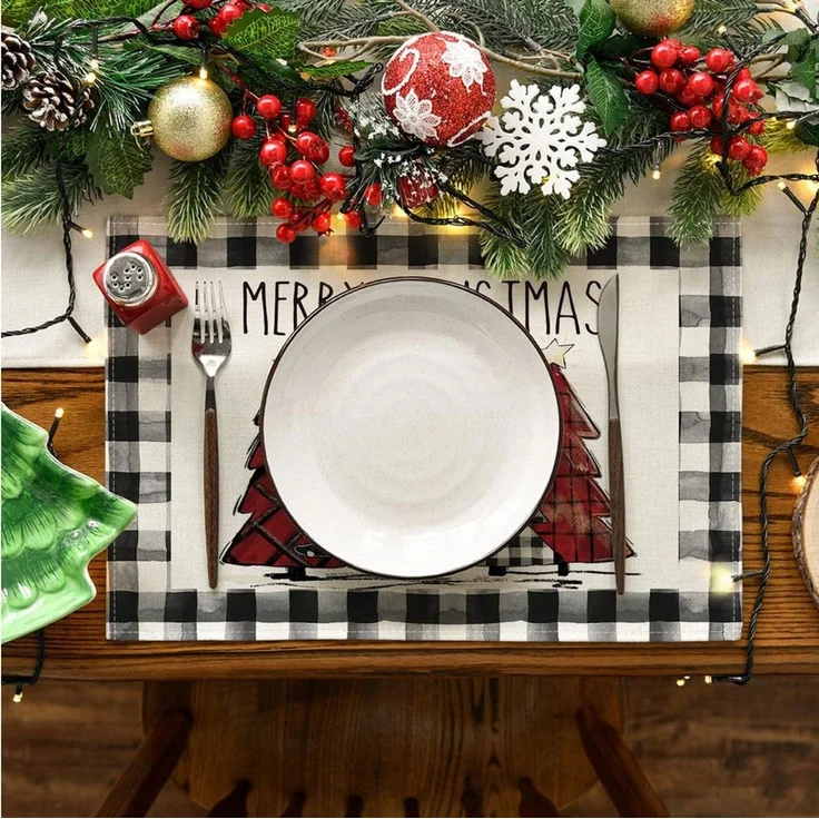 Bomiclss Platzset Tischsets mit Weihnachtsbäumen und Schneemann, Winter-Tischsets, (4-St), für den Außenbereich, Zuhause, Party, Küche, Esszimmer, Dekoration – Bild 2