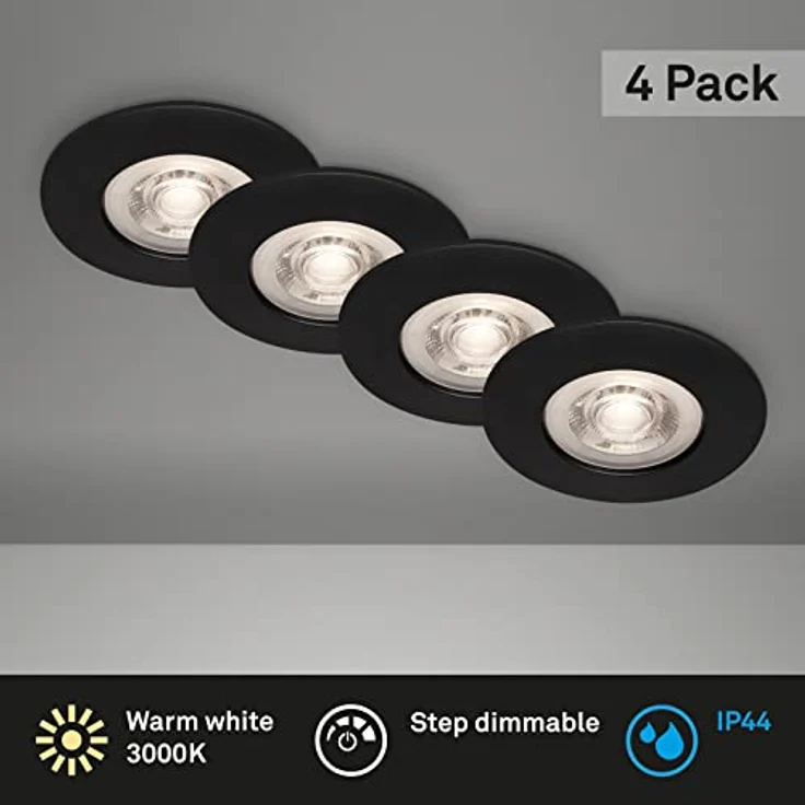 BRILONER Leuchten - 4er Set Einbauleuchten Decke, Dimmbar, LED Einbaulampen ultraflach, Einbaustrahler Bad, Badeinbaustrahler IP44, Schwarz-Matt, 90x25 mm (DxH) – Bild 3