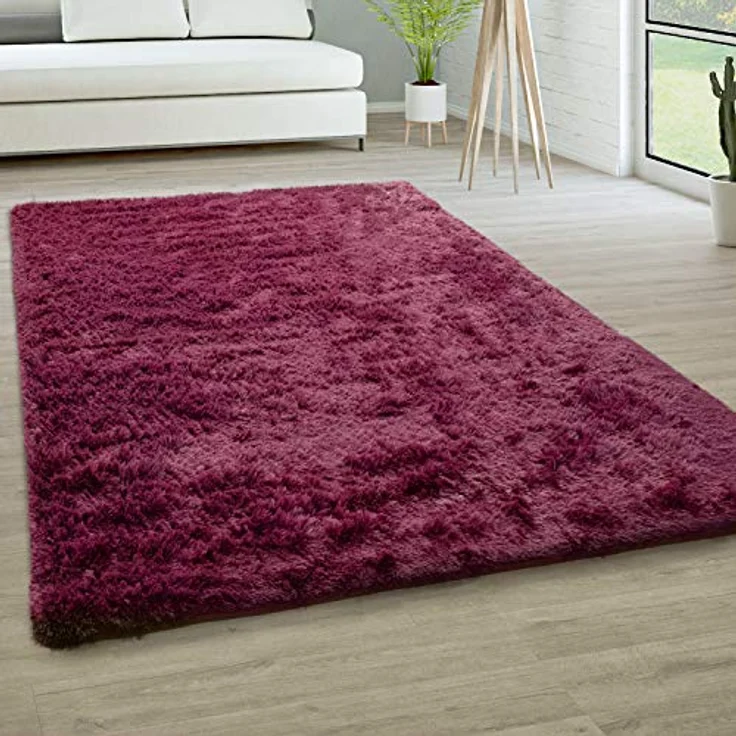 Paco Home Hochflor Teppich Wohnzimmer rutschfest Fellteppich Shaggy Flauschig Weich Modern Kunstfell Fell Imitat Einfarbig, Grösse:200 cm Rund, Farbe:Lila – Bild 2