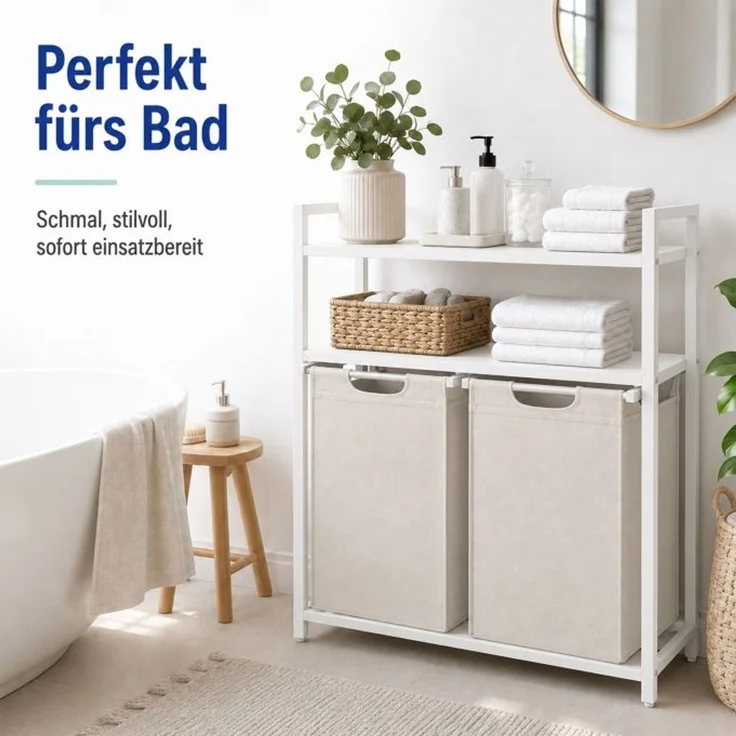 Relaxdays Wäschekorb mit 2 Fächern & Ablagen – Bild 3