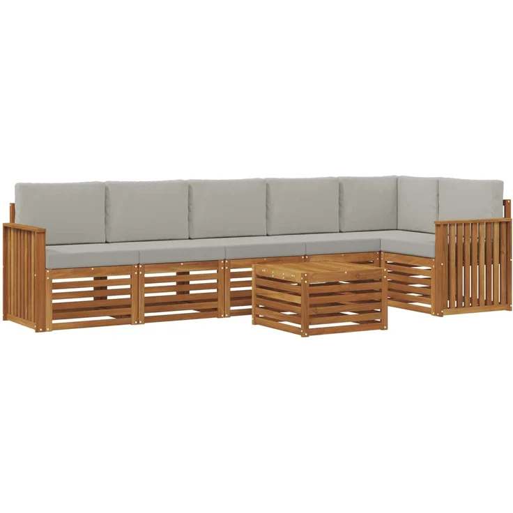 vidaXL Outdoor-Sofagarnitur 7 stk. 6-Sitzer Natur und Hellgrau 3374926 – Bild 2