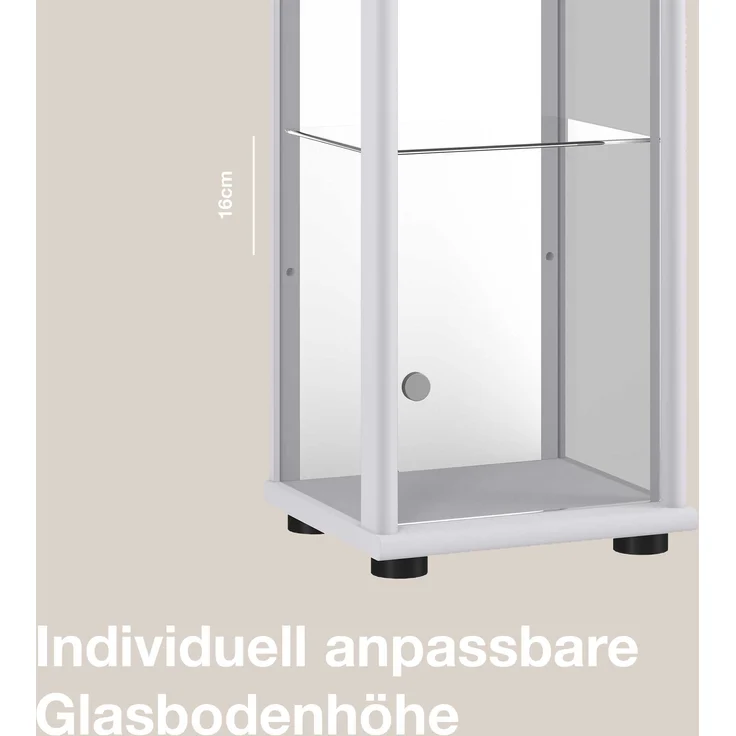 K-Mbel Standvitrine (176x37x33cm) - Made in Germany - Vitrinenschrank Silber / Alu mit 4 hhenverstellbaren Glasbden, Spiegel & LED - Glasvitrine Stehend - Vitrine Glas - Display Cabinet – Bild 6