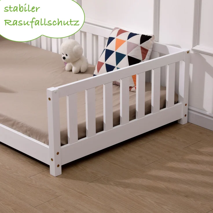 ecoMI Kinderbett mit Rausfallschutz und Lattenrost, Kiefernholz weiß, 90x200 cm – Bild 6