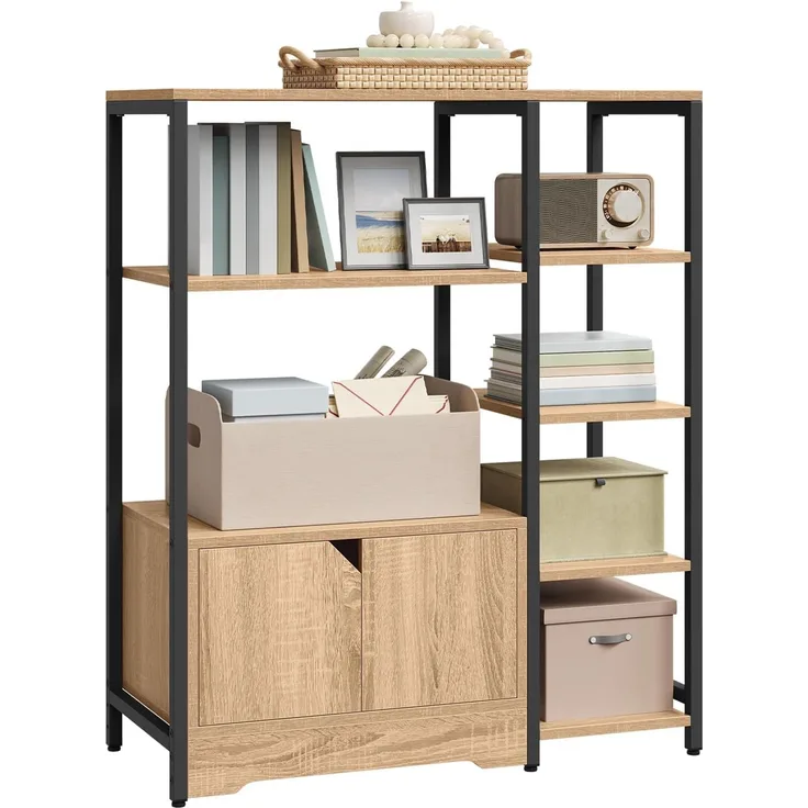 Standregal Bücherregal mit Schrank 80 x 30 x 97 cm Eiche Hell