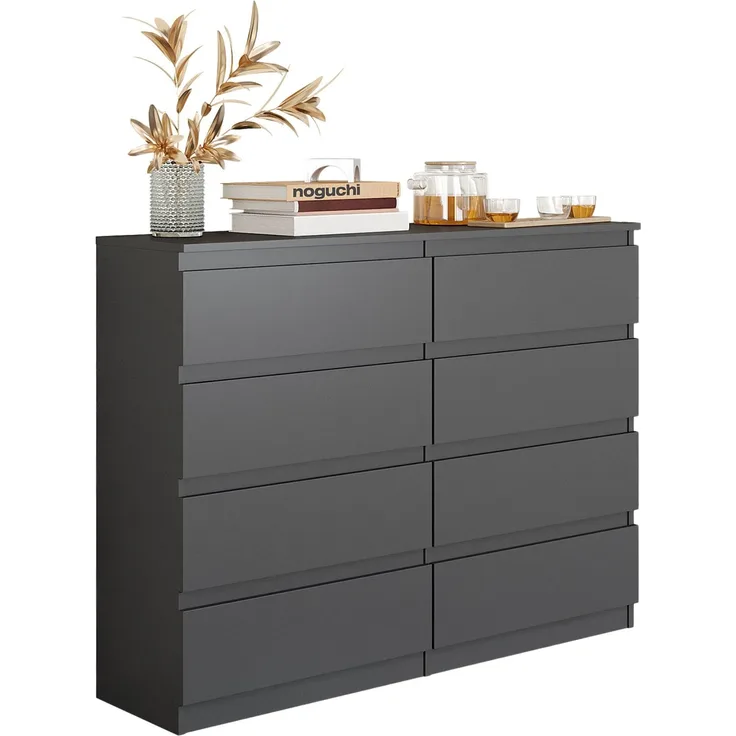 Furnica GABRIEL Kommode 8 Schubladen Anthrazit H92 B120 T33cm