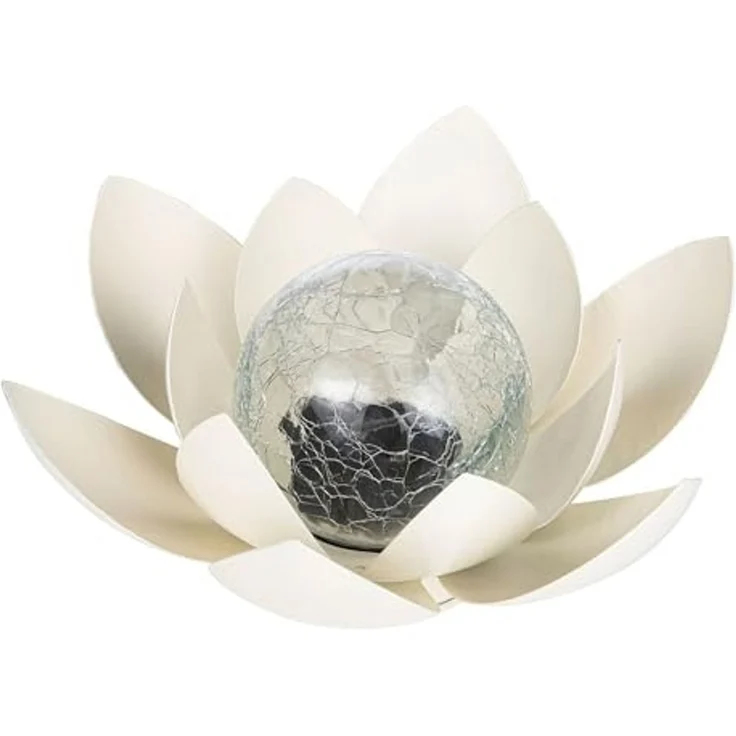 Haushalt International LED Solarleuchte, LED-Leuchtmittel fest verbaut, Warmweiß, LED Solarleuchte Lotusblume weiß Glas Außenleuchte Gartendeko D 27,6cm – Bild 7