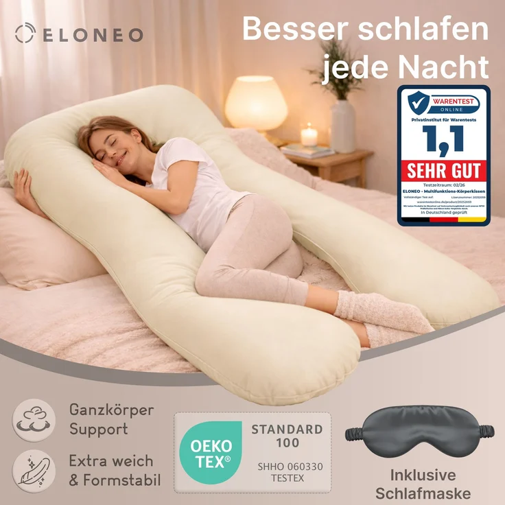 ELONEO Seitenschläferkissen XXL - Multifunktionskissen mit Bezug, formstabil, druckentlastend, bequem – Bild 3