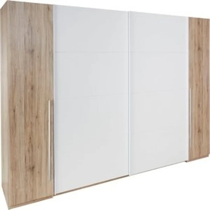 Schwebetürenschrank Marten 2 / Match 2 , Holzwerkstoff , Weiß, Holzfarben , 315 x 225 x 61 cm – Bild 6