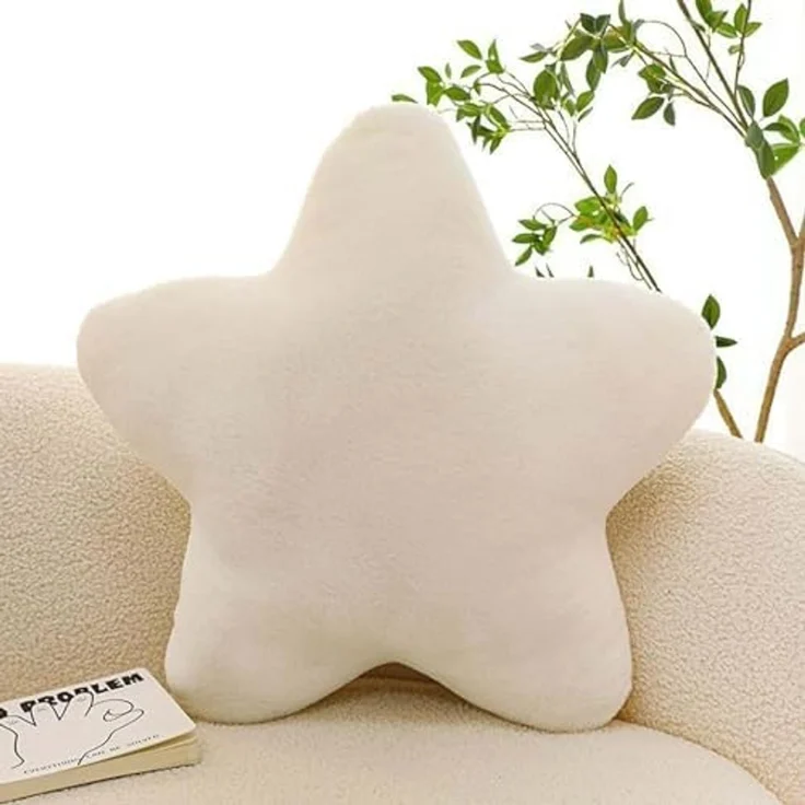 Kuschelkissen Kinder Sternkissen, Plüsch Kissen Dekokissen für kuschelecke kinderzimmer, Weiche Flauschige Sternform Zierkissen Sofakisse für Heimdekoration (Weiß,40cm) – Bild 1