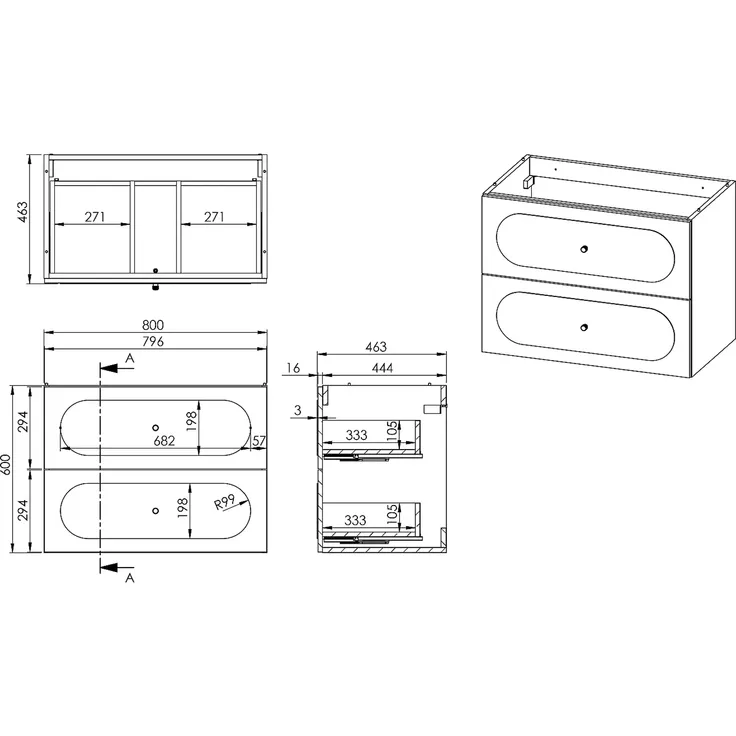Vente-unique - SATOBAL Waschbeckenmöbel Holz, Platte Puderrosa - B 46 cm x H 60 cm x L 80 cm – Bild 5
