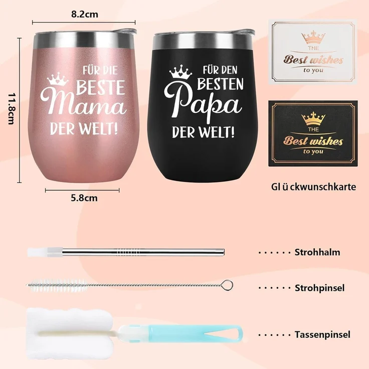 Livole Muttertag Vatertag Geschenk Tasse Edelstahl Thermobecher 350ml 2 Stück – Bild 7