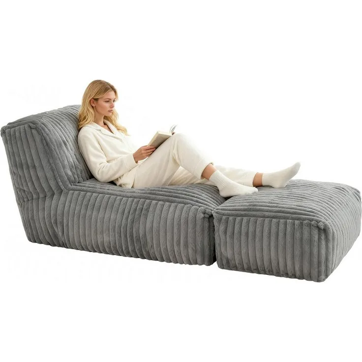 ANYSUN Sitzsack Cord Sitzsack mit Hocker,Großer Sitzsack,Lounge-Sessel für Erwachsene (Boden-Loungesessel, abnehmbarer & waschbarer Bezug,ergonomisch), Sitzsack,klappbare Ottomane-für Wohnzimmer, Schlafzimmer oder Balkon