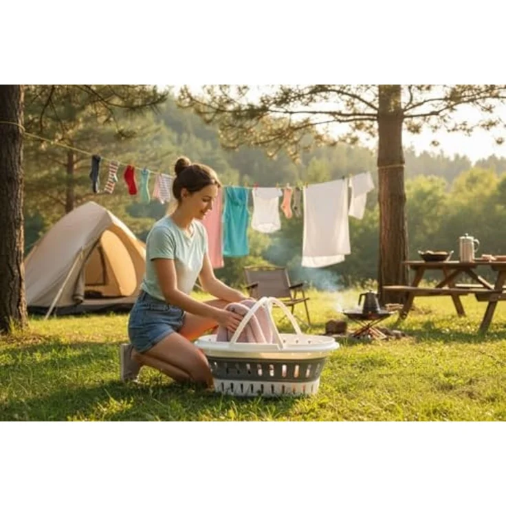 LS-LebenStil Wäschekorb XL Flexibler Wäschekorb 25L 58 x 38 x 28 cm faltbar mit Griff Faltkorb (Henkel klappbar stabiler Boden tragbarer flexibler Faltkorb Faltwanne Wäschewanne Einkaufskorb zusammenklappbarer Picknickkorb Camping, 1 St, TRT Kunststoff - fl... – Bild 5