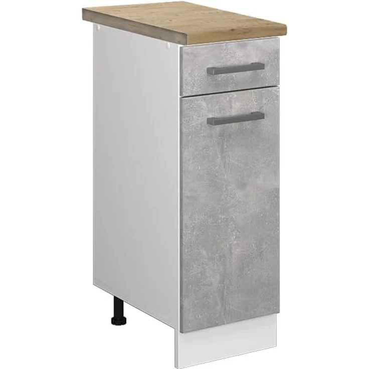 Vicco Küchenunterschrank R-Line, Beton/Weiß, 30 cm, AP Eiche