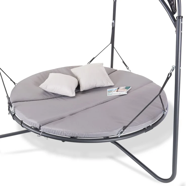 Leco 'Mareike' Luxus-Schaukelbett mit Sonnendach und Kissen, Stahl grau, 215 x 220 x 220 cm – Bild 3