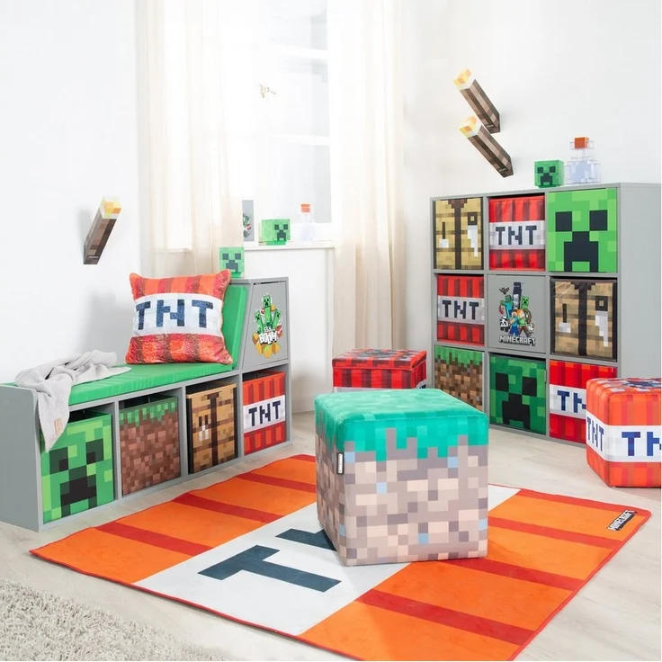 MINECRAFT - Sitzhocker, Pouf, Ottomane, Fußablage, im 2er Set, buntes Minecraft Design – Bild 3