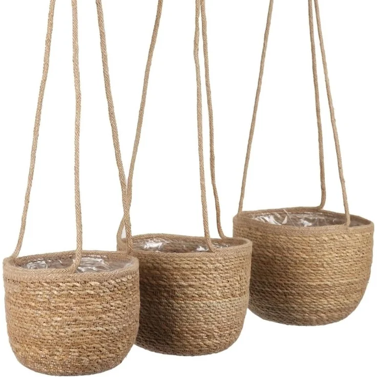 Spetebo Übertopf Seegras Blumenampel natur - 3er Set (Packung, 1 tlg), Geflochtene Boho Chic Blumentöpfe – Bild 2