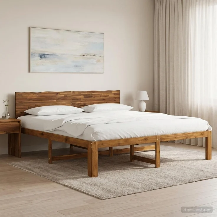 vidaXL Doppelbettgestell mit Kopfteil ROSTOCK Natur 180 x 200 cm 3405456 – Bild 1