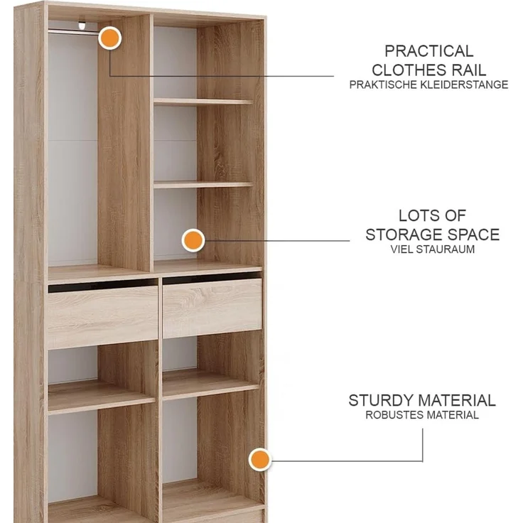 Kleiderschrank Elmo Sonoma 100 x 200 cm mit 2 Schubladen Vicco – Bild 9