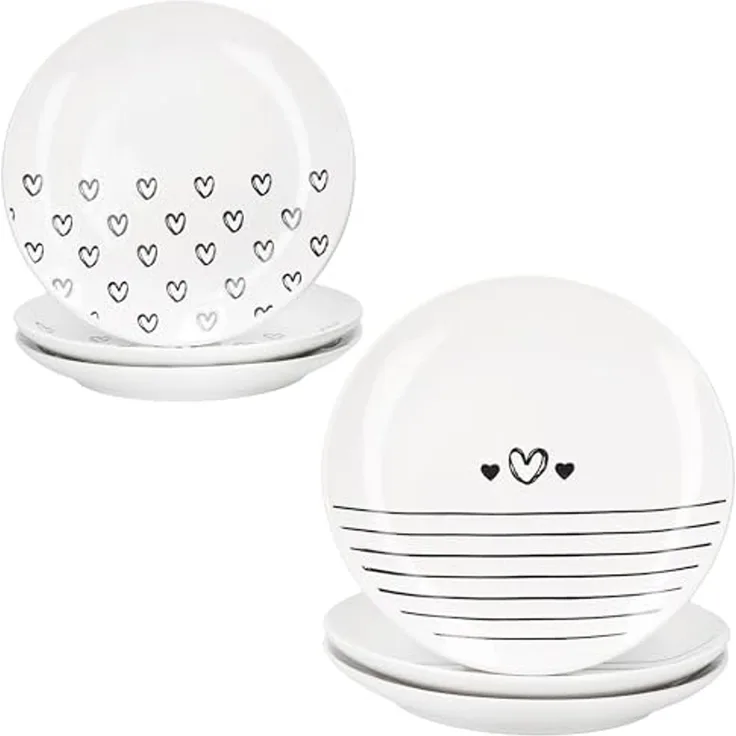 MamboCat Frühstücksteller MamboCat 6er Set Cupid Kuchenteller Ø18,5cm Herz Streifen schwarz-weiß