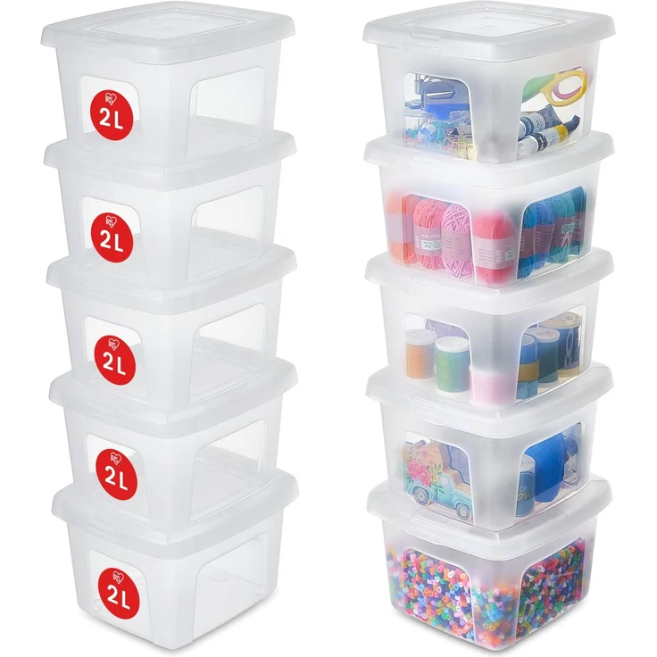 Iris Ohyama Vielseitige Aufbewahrungsboxen, 2L, 10er-Set, Transparent, Deckel leicht schließbar, Stapelbar, Plastik, Für Schrank, Regale, Klassenzimmer, Organisation, Kunstbedarf, Schuhe, MCB-2