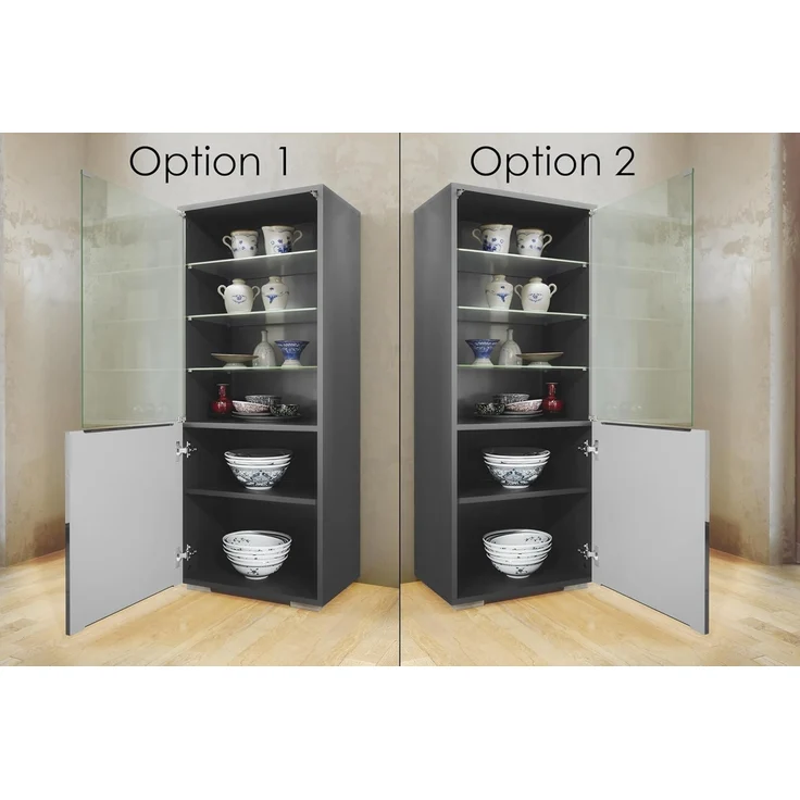 Vladon Standvitrine Granada (Vitrinenschrank, mit Glastür und Glaseinsatz inkl. LED) Anthrazit matt/Weiß Hochglanz (50 x 122,5 x 34,5 cm) – Bild 7