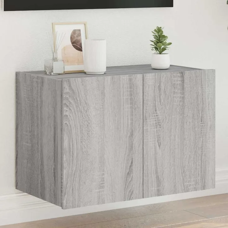 TV-Wandschrank, Fernsehschrank mit LED-Leuchten Grau Sonoma 60 x 35 x 41 cm