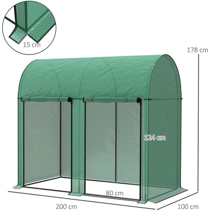 Wohnora-2 m² großes Gewächshaus für Tomaten, 2 aufrollbare Türen mit Reißverschluss, Stahl, hochdichtes PE, UV-beständig, 2 x 1 x 1,78 m, grün,H 1780cm x T 1020cm x B 1000cm – Bild 4
