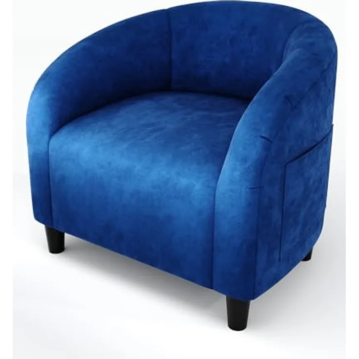 GarveeHome Sessel Wohnzimmer Loungesessel Relaxsessel, Lesesessel mit Leinenoptik, Polstersessel für Schlafzimmer，Akzentstuhl mit Samtstoff (Blau)