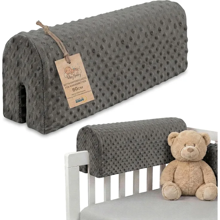 Bettkantenschutz für Kinderbetten 80 cm - Schutz für Bettrahmen Baby Bett rausfallschutz für boxspringbett bettgitter mit Bezug Kantenschutz Kinder Babybett Grau