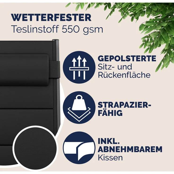 CASARIA® Alu Gartenstühle 4er Set Gepolstert 8-Fach Verstellbar Anthrazit – Bild 4