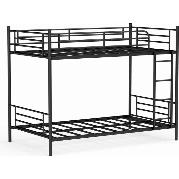 Etagenbett 90×190 cm mit Absturzsicherung und Leiter, Metall, Schwarz, ohne Matratze – Bild 7