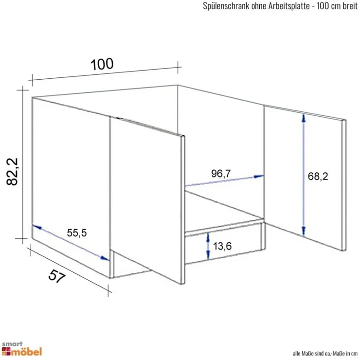 Flex-Well Spülenunterschrank Spülenunterschrank ohne Arbeitsplatte - 100 cm breit - Weiß – Nawa – Bild 4