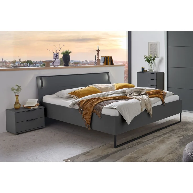 Schlafzimmer-Set >Tilburg< (4tlg.) Bett 168x92x210cm, Schrank, 2 Nachtkommoden, in Grafit – Bild 2