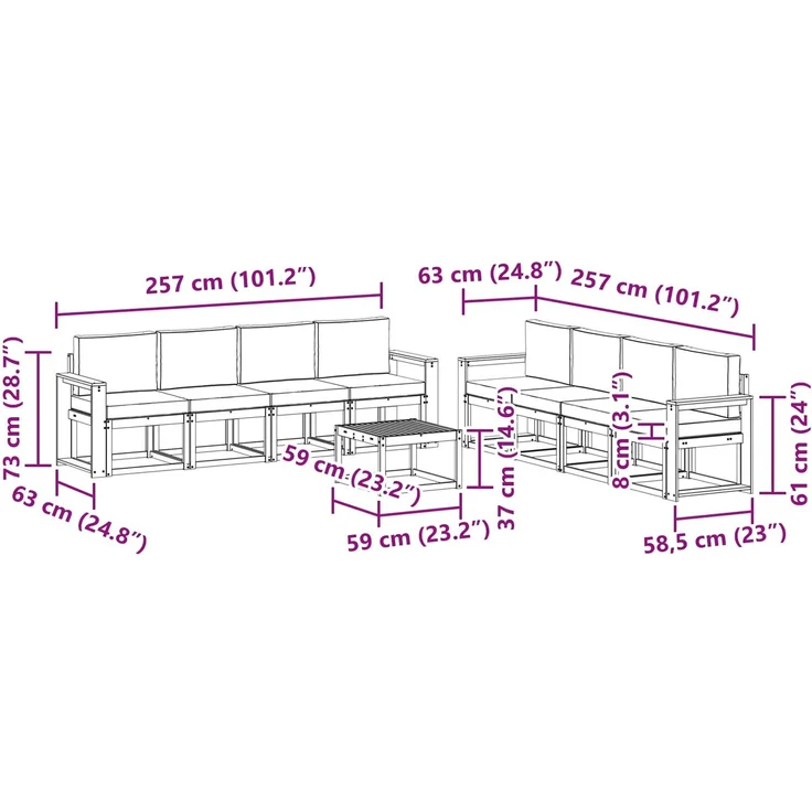 vidaXL Outdoor-Sofagarnitur mit Kissen 9 pcs Natur und Anthrazit 3366190 – Bild 9